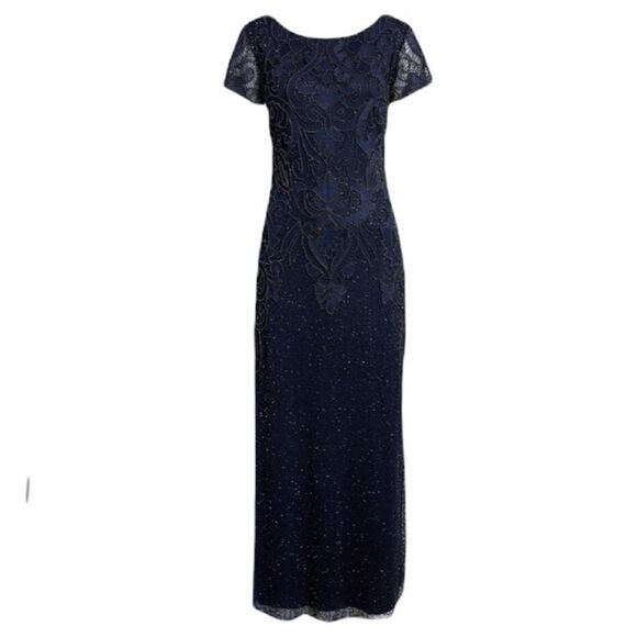 NEW PISARRO NIGHTS Embroidered Mesh Gown - Picture 3 of 8